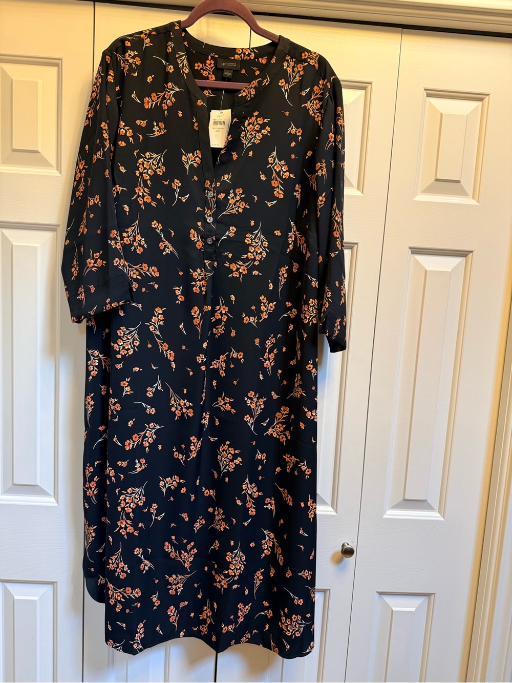 J. Jill Black Midi Dress with Orange Floral Print